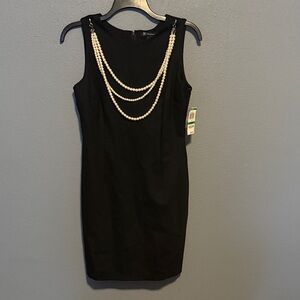 INC International Concepts Black Midi Dress with Pearl Chains